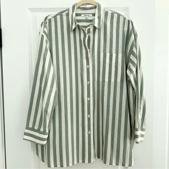 Madewell Signature Poplin Oversized Striped Button-Up Shirt - Beach Coverup - Picture 3 of 17